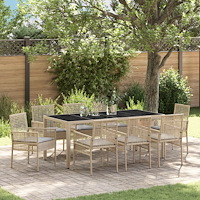 vidaXL Trädgårdsmöbelset 9 pcs Beige Poly rattan