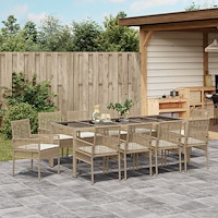 vidaXL Trädgårdsmöbelset 11 pcs Beige Poly rattan