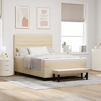 vidaXL Bäddfjäder med madrass med huvudgavel Kräm 160 x 200 cm tyg