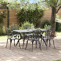 vidaXL Trädgårdsmöbelset 7 pcs Svart Aluminium