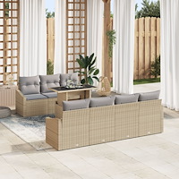 vidaXL Trädgårdsoffset med lagring 8 pcs Beige Poly rattan
