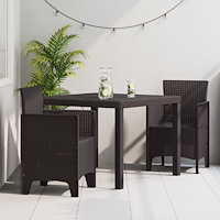 vidaXL 3-delat Trädgårdsmatbord Set Brun Poly Rattan