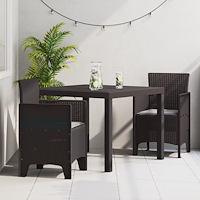 vidaXL 3-delars Trädgårdsmatbord med Kuddar Brun Poly Rattan