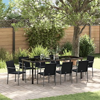 vidaXL Trädgårdsmöbelset 9 pcs Svart och Grå PE Rattan