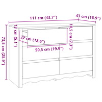 vidaXL Byrå "DRAMMEN" 111x43x73,5 cm Massivt Tallträ