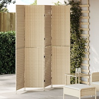 vidaXL Rumsavdelare Beige Trä, Tyg 4 paneler, 200 cm hög Hopfällbar