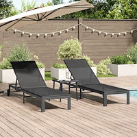 vidaXL Solstolar 2 st med hjul och bord Svart Poly Rattan