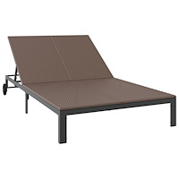 vidaXL Solbädd med Kuddar och Hjul för 2 Personer Brun Poly Rattan