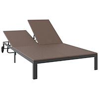 vidaXL Solbädd med Kuddar och Hjul för 2 Personer Brun Poly Rattan