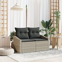 vidaXL 2-Sits Trädgårdsoffa med Förvaring & Dynor Grå Poly Rattan
