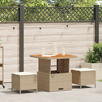 vidaXL 3-delat utemöbelset med kuddar Beige Poly Rattan Akacia