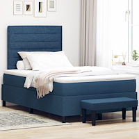 vidaXL Boxspring Säng med Madrass & Bänk Blå 120x200 cm Tyg