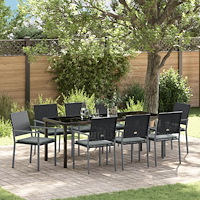 vidaXL Trädgårdsmöbelset 9 pcs Svart och Ljusgrå PE Rattan