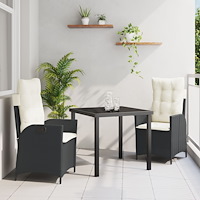 vidaXL Trädgårdsmöbelset 3 pcs Svart konstrotting