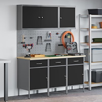 vidaXL Arbetsbänk Set Set av 6 Svart Stål Stor Höjdjusterbar