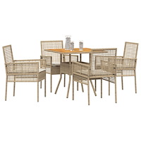 vidaXL 5-delat trädgårdsmöbelset med kuddar Beige Poly rotting