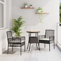 vidaXL Trädgårdsmöbelset 3 pcs Svart konstrotting