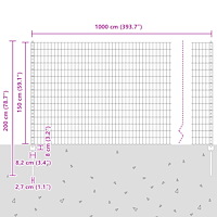 vidaXL Euro Stängsel med 10 U Stänger Grå 1,5x10 m Stål