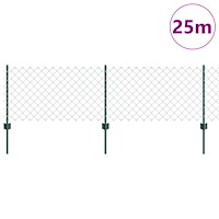 vidaXL Kedjefäste med 22 U-stolpar Grön 0.6x25 m Stål