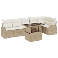 vidaXL 7-delat trädgårdssoffset med dynor beige poly rattan