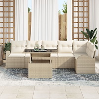 vidaXL 7-delat trädgårdssoffset med dynor beige poly rattan