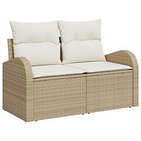 vidaXL 7-delat trädgårdssoffset med dynor beige poly rattan