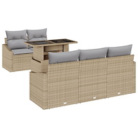 vidaXL 6 delar trädgårdsoffa med kuddar beige poly rotting