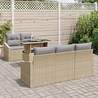 vidaXL 6 delar trädgårdsoffa med kuddar beige poly rotting