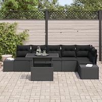 vidaXL 7-delat trädgårdsoffaset med kuddar Svart Poly Rattan