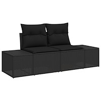 vidaXL 7-delat trädgårdsoffaset med kuddar Svart Poly Rattan