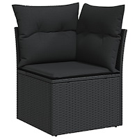 vidaXL 7-delat trädgårdsoffaset med kuddar Svart Poly Rattan