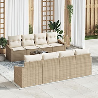 vidaXL 7-delad trädgårdsoffagrupp med kuddar beige poly rattan