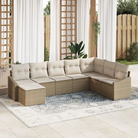 vidaXL 8-delat trädgårdsset med kuddar beige poly rattan