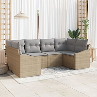 vidaXL 6-delat Trädgårdsoff-set med Kuddar Beige Poly Rottor