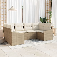 vidaXL 6-delad trädgårdsoffagrupp med kuddar beige poly rattan