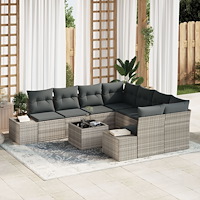 vidaXL 9-delars trädgårdsofa set med kuddar Ljusgrå Polyrotting