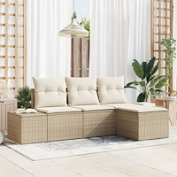 vidaXL 4-delad trädgårdsoffagrupp med dynor Beige poly konstrotting