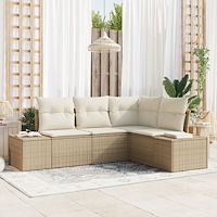 vidaXL 4 Delar Trädgårdsoff Set med Dynor Beige Poly Rattan
