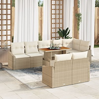 vidaXL 9-delat trädgårdsoff-set med kuddar beige poly rattan