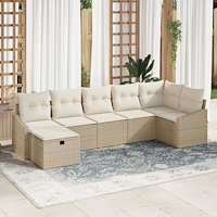 vidaXL 7-delars trädgårdsoffaset med kuddar Beige Poly Rattan