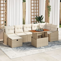 vidaXL 8-delat trädgårdsoffaset med kuddar beige poly rattan