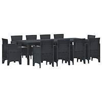 vidaXL 11-delars Trädgårdsmöbelset med Kuddar Antracit Poly Rattan