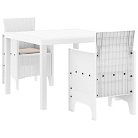 vidaXL 3 Delat Trädgårdsmöbelset med Kuddar Vitt Poly Rattan