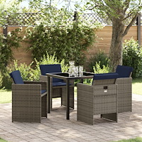 vidaXL Trädgårdsmöbelset med kudde 5 pcs Grå Poly rattan