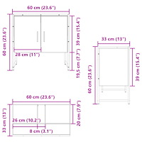 vidaXL Tvättställ för badrum svart ek 60x33x60 cm konstruerat trä