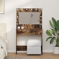 vidaXL Sminkbord med LED-lampor rökt ek 78,5x41x135 cm