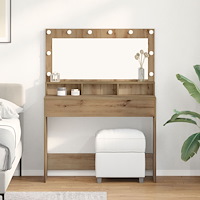 vidaXL Sminkbord med LED-lampor artisan ek 100x41x135 cm