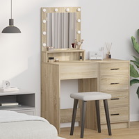 vidaXL Sminkbord med LED-lampor sonoma-ek 50x41x135 cm
