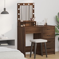 vidaXL Sminkbord med LED-lampor brun ek 50x41x135 cm