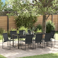 vidaXL Trädgårdsmöbelset 9 pcs Svart Pulverlackerat stål